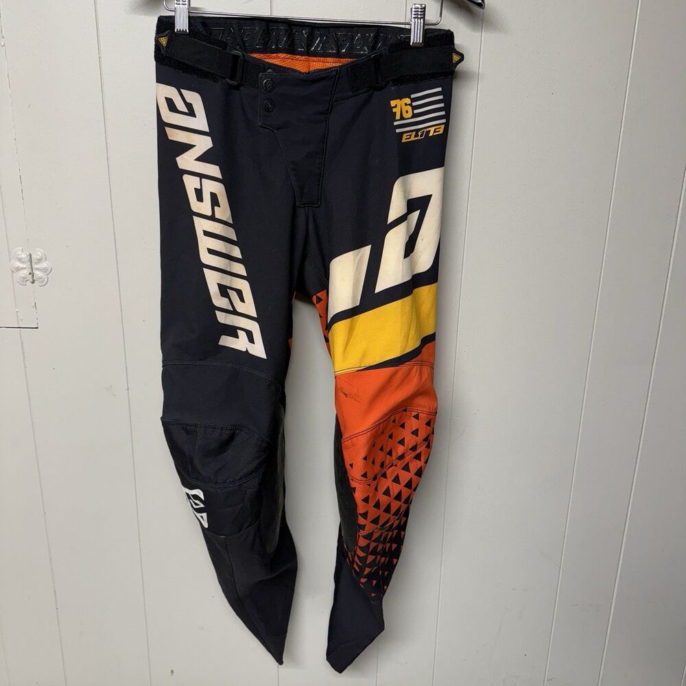 Answer Racing ELITE Motocross Pants MX Dirt Bike Boack White Orange Men 30X 27
